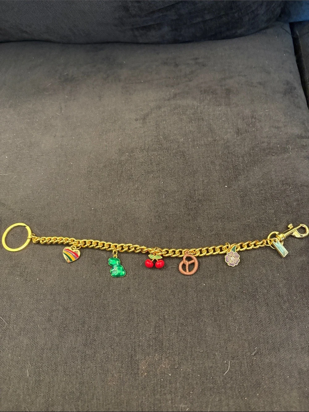 Gold-Tone Enamel Charm Bracelet Keychain with Multicolor Accents